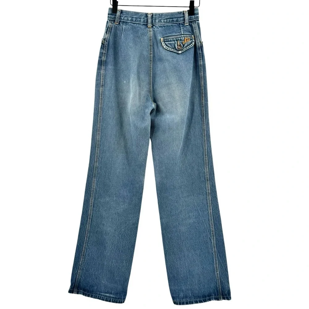Vintage 70s Chic High Waisted Wide Leg Trouser Jeans 100% Cotton USA | 25